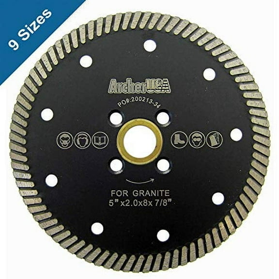 Archer PRO 5" in. Narrow Turbo Rim Diamond Blades for Cutting Granite, Stone, Masonry, Counter-top slabs