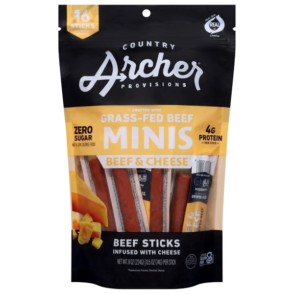 Archer - Sticks Beef Mini Cheese - 8 Oz, Case of 6