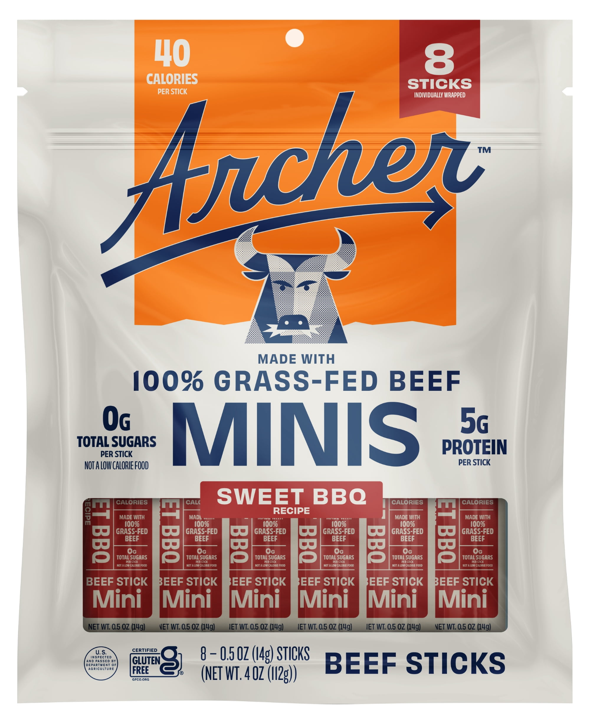 Archer Sweet BBQ Beef Mini Jerky Sticks, 0.5 oz, 8 Count