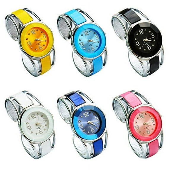 Hevirgo Women Fashion Opening End Quartz Analog Round Case Bracelet Bangle Wrist Watch