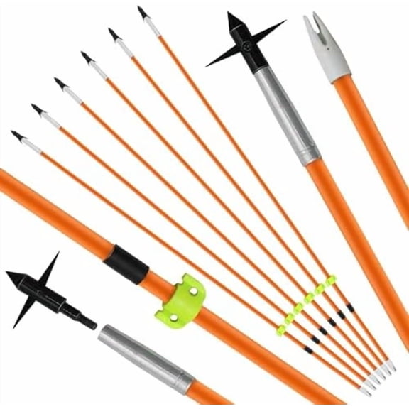Archery 6pcs 32 Inches Fiberglass Shaft Fishing Arrows 8mm Bowfishing Arrow with Broadheads for Compound and Recurve Bow Fishing Hunting$$Other