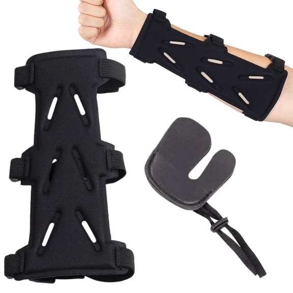 Archery Arm Guard, 2-Piece Set with Adjustable Arm Guards for Archery Hunting and Target Practice, Includes Leather Finger Tab, Fits Youth and Adult