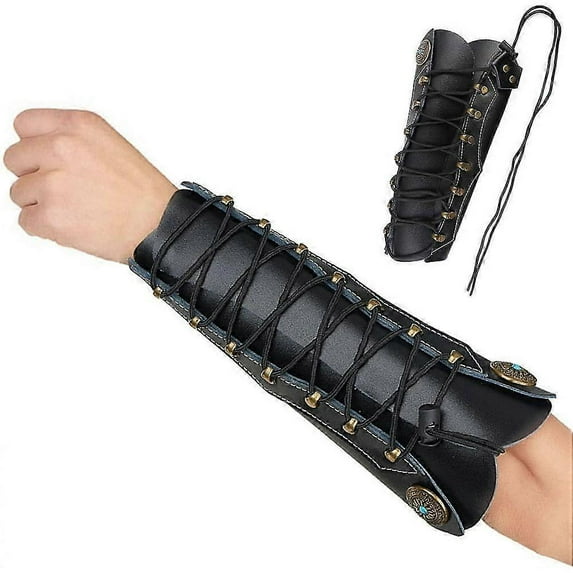 Archery Arm Guards Leather Armguard Adjustable Forearm Guard Protective Gear Gauntletblack