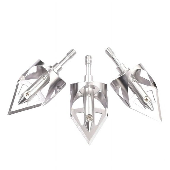 Archery Arrowhead 100 grains Broadheads Round Type Blades for Outdoor Target Hunting Shooting, Pack of 3 Silver