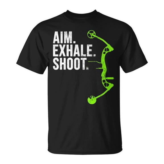 Archery Bow Aim Exhale Shoot Graphic Tee Unisex Adult Cotton T-Shirt with Target Practice Design Comfortable Casual Wear for Archers and Outdoor Sports Enthusiasts, Size 5XL, Color Black