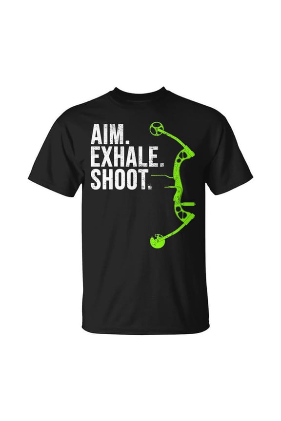 Archery Bow Aim Exhale Shoot Graphic Tee Unisex Adult Cotton T-Shirt with Target Practice Design Comfortable Casual Wear for Archers and Outdoor Sports Enthusiasts, Size S, Color Black