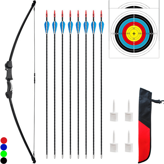 Archery Bow and Arrow Set 45 Inch Start Recurve Bow Outdoor Sports Game Hunting Toy Gift Bow Kit Set with 8 Arrows 2 Target Faces 18 Lb Draw Weight for Teens