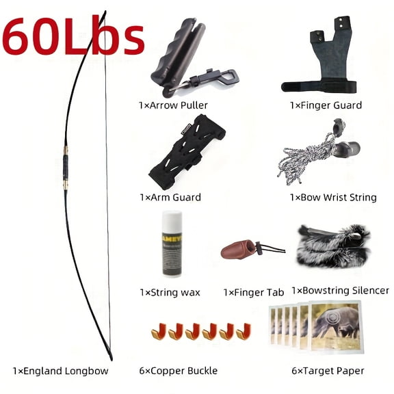 Archery Bow Kit 60-70Lbs, Detachable Portable Left/Right Hand England Longbow For Adult/Beginner, Outdoor Hunting And Shooting Equipment