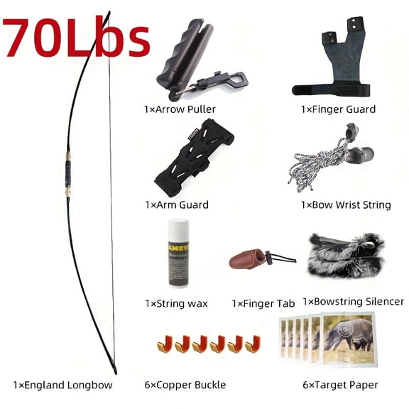 Archery Bow Kit 60-70Lbs, Detachable Portable Left/Right Hand England Longbow For Adult/Beginner, Outdoor Hunting And Shooting Equipment