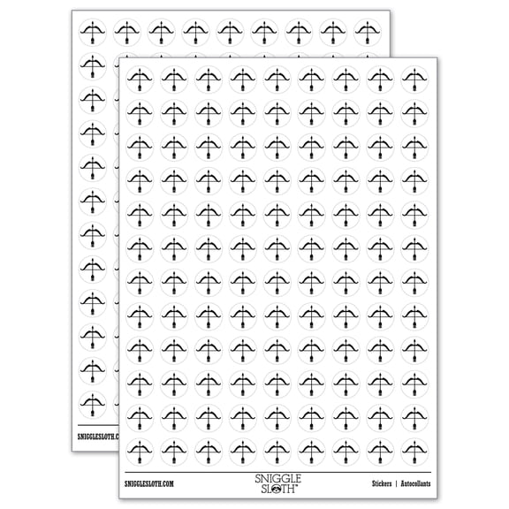 Archery Bow and Arrow 200+ Round Stickers - White - Gloss Finish - 0.50" Size