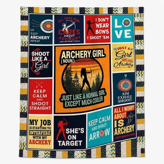 Archery with Archer Hobby Slogans Fleece Throw Blanket, Soft 280 GSM Polyester, Couch and Bed Home Decor