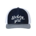 thumbnail image 1 of Archery Girl, Archery Hat, Women's Archery Hat, Ladies Hunting, Baseball Cap, Women's Cap, Archery Cap, Gift For Her, Adjustable, White Text, Navy/White/Heather, 1 of 1