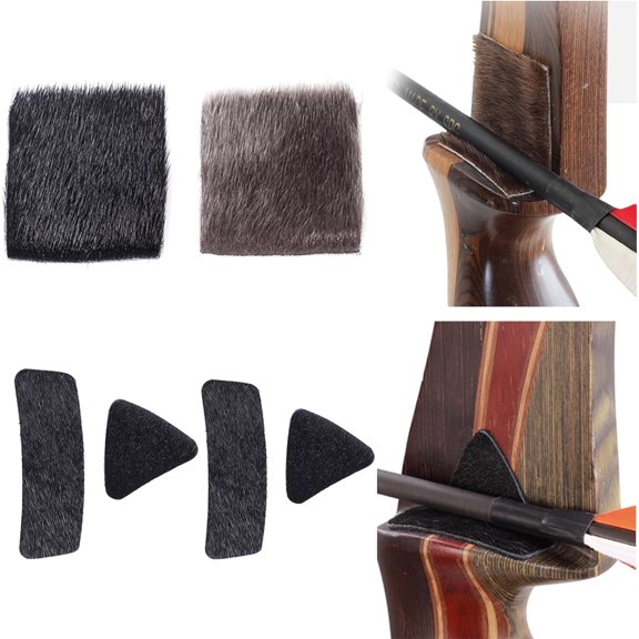 Archery Hair Arrow Rest - 4 Packs All-Natural Fur Adhesive Shelf Rests Leather Plates Stick-ON Traditional Bow Rest for Longbow Recurve Bow Outdoor Hunting Shooting Practice