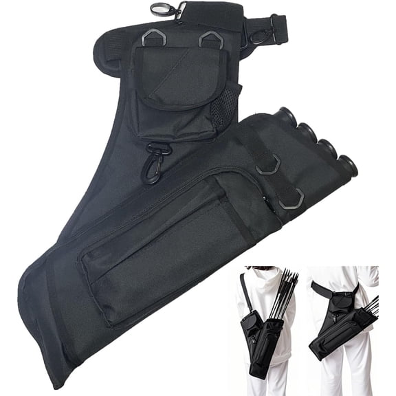 Archery Hip Quiver for Arrows with 4 Arrow Tubes Arrow Holder, Pockets for Accessories and Waist Belt