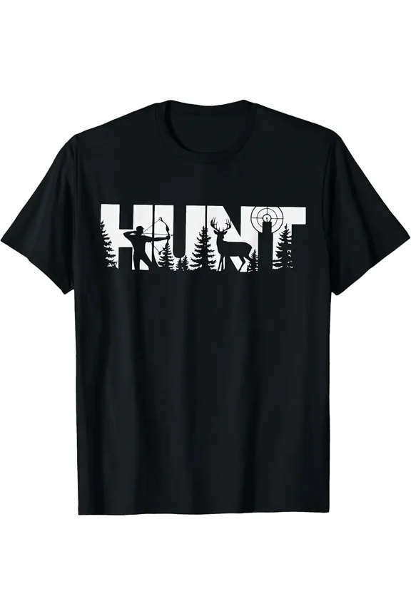 Archery Hunter Deer Wildlife Silhouettes Men Women Graphic Casual T-Shirt
