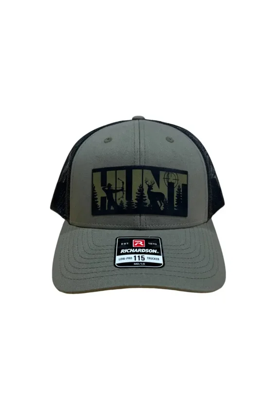 Archery Hunting Patch Hat with a Premium Leatherette Patch on Richardson 115 Trucker Hat.