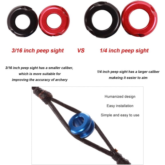 Archery Peep Sight, 1/4" 3/16" Aluminum Peep Sight or Tubing peep Sight with Bowstring Splitter for Archery Compound Bow