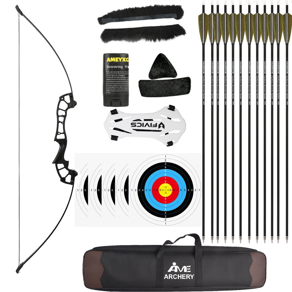 Archery Recurve Bow Set 40lbs Black Aluminum Magnesium Fiber for Hunting and Competition with Arrows and Accessories