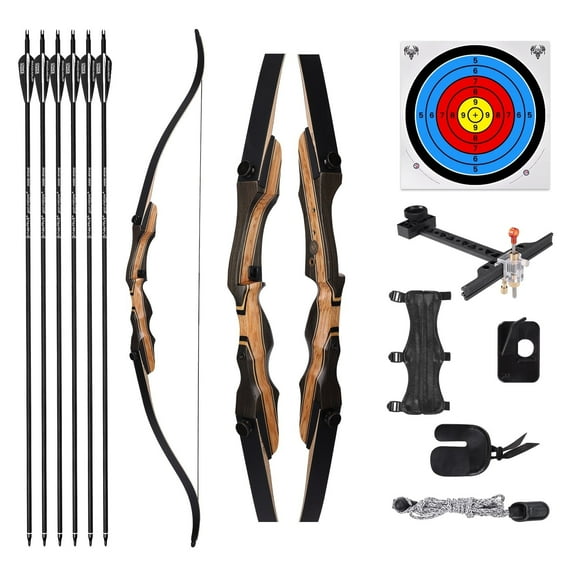 Archery Takedown Recurve Bow 62 inch for Adults, Beginners, Teens & Youth，Right & Left Handed, 20-50lbs Draw Weight ，Wooden Archery Set for Outdoor Target Practice & Hunting