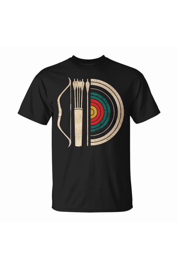 Archery Target Bow and Arrow Vintage Archer Graphic Tee – Retro Cotton Unisex Adult T-Shirt, Soft Crewneck for Casual Wear and Archery Enthusiasts, Size M, Color Black