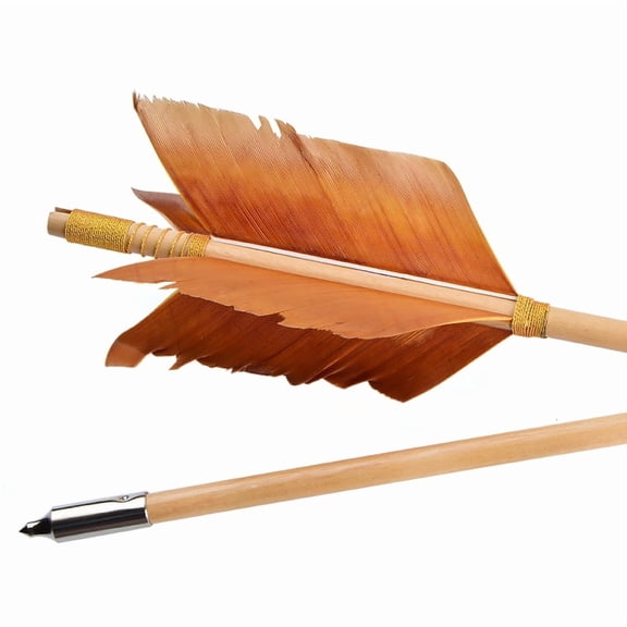 6pcs 32" Archery Flu-Flu Wooden Arrows 4 Turkey Feathers Traditional Bow Hunting