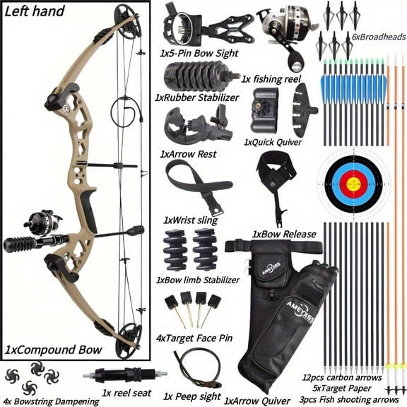 Archery and Fishing Compound Bow Kit, with Bow Fishing Reel, Adult Left/Right-Handed Compound Bow, Fishing