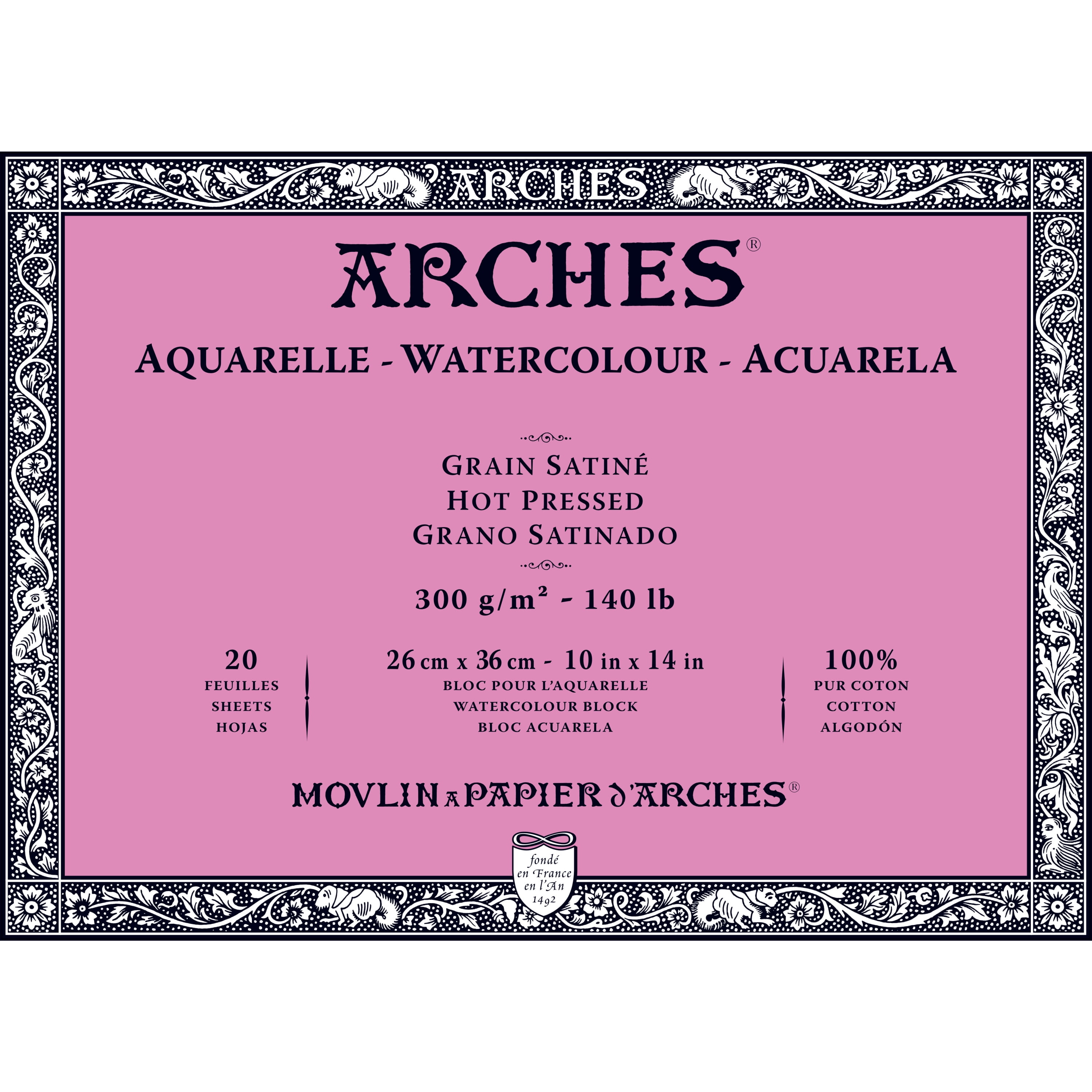 Arches 140 lb. Watercolor Block, Hot-Pressed, 10" x 14"
