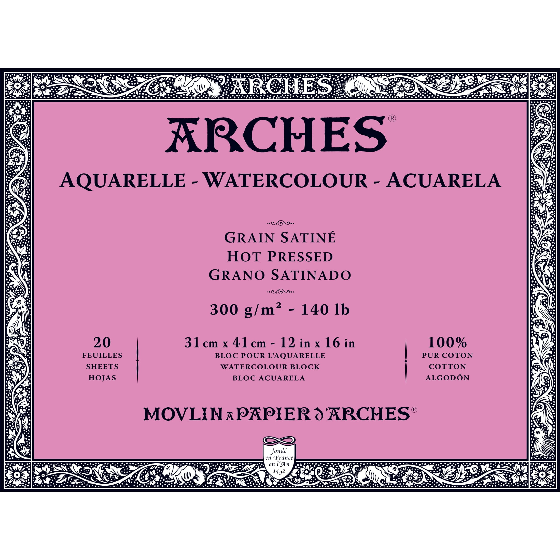 Arches 140 lb. Watercolor Block, Hot-Pressed, 12 in x 16 in