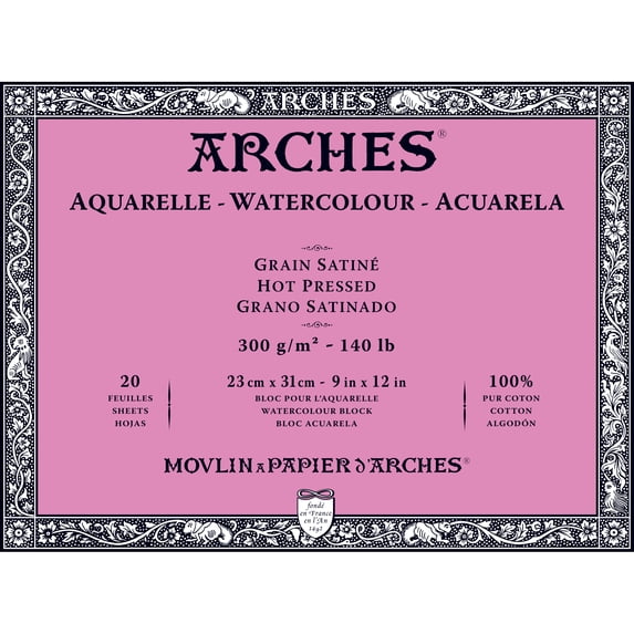 Arches 140 lb. Watercolor Block, Hot-Pressed, 9" x 12"