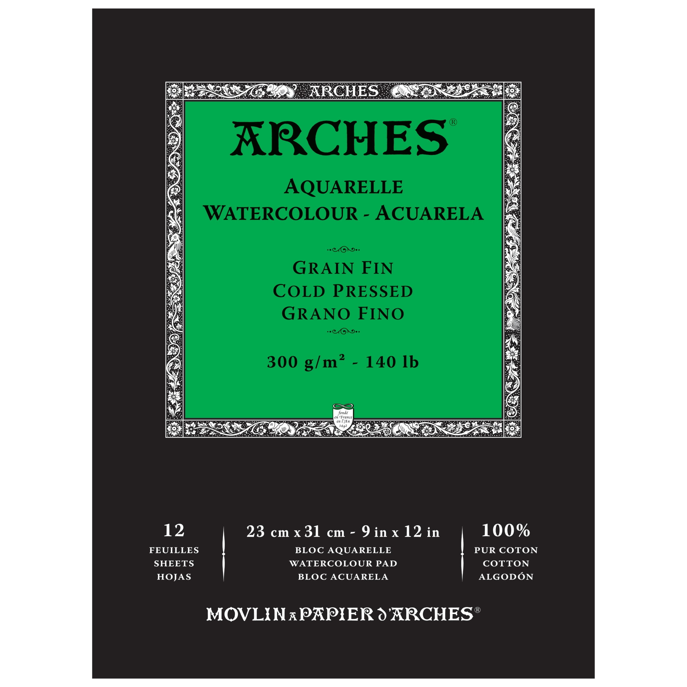 Arches 140 lb. Watercolor Pad, Cotton, Cold-Pressed, 9 in x 12 in
