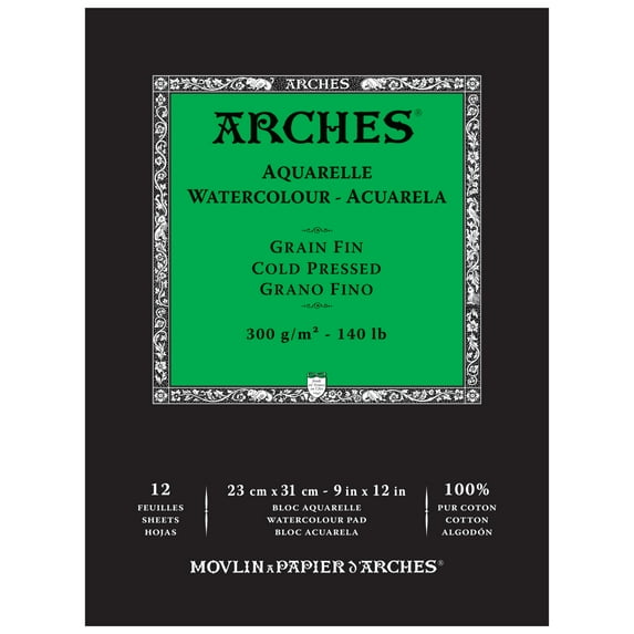 Arches 140 lb. Watercolor Pad, Cotton, Cold-Pressed, 9 in x 12 in