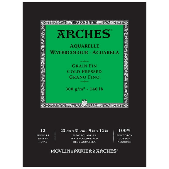Arches 140 lb. Watercolor Pad, Cotton, Cold-Pressed, 9 in x 12 in