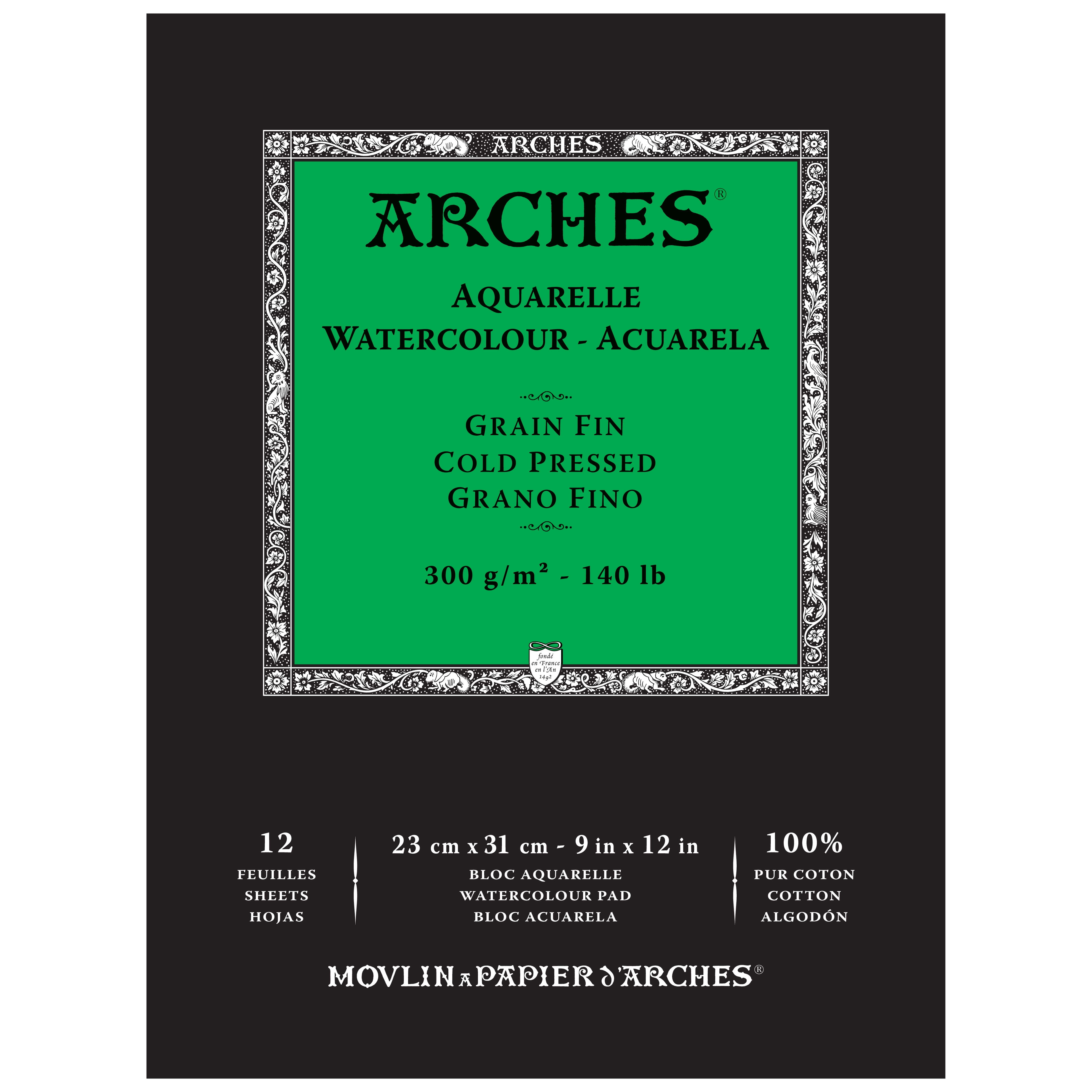 arches Arches Watercolor Block 140 Pound Hot Press Paper - 9 x 12 Sheets