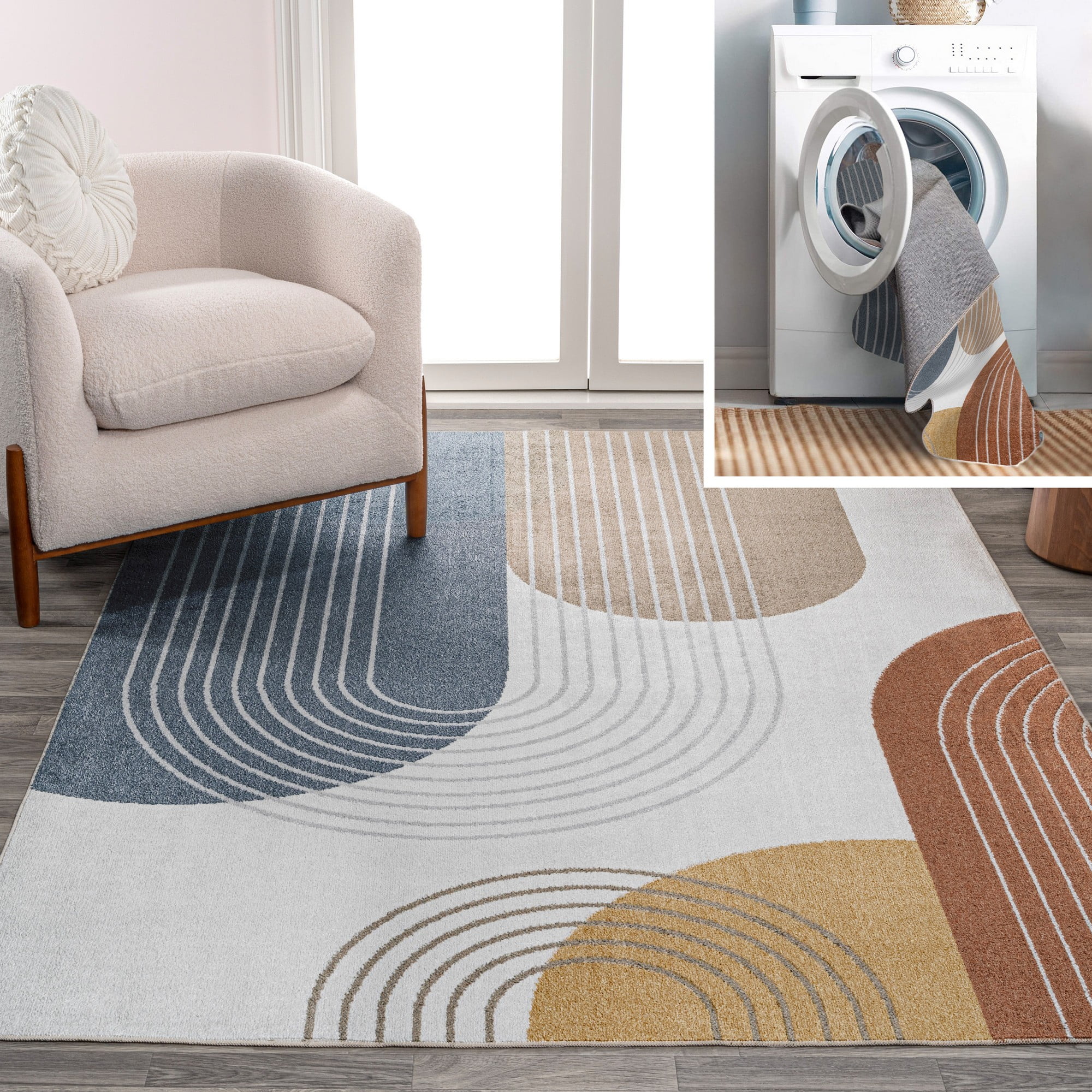 Multi-Color Geometric Washable Synthetic Kids Area Rug 5' x 8'