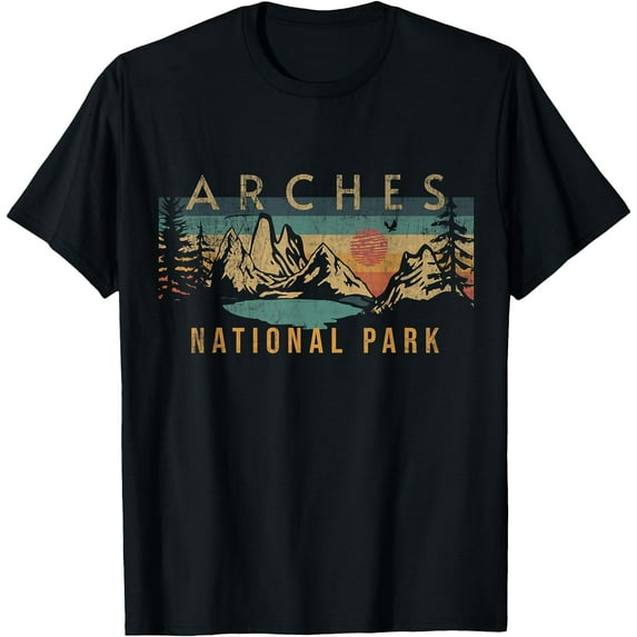 Arches National Park Retro Sunset Vintage Hiking Travel Unisex T-Shirt for Men Women Kids Toddler