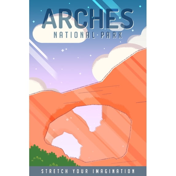 Arches National Park. Utah, Double Arch, Pop Sky (24x36 Giclee Gallery Art Print, Vivid Textured Wall Decor)