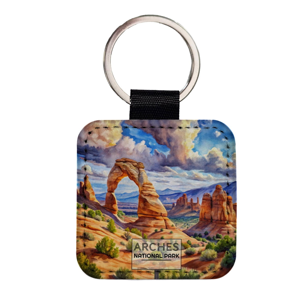 Arches National Park Utah Watercolor Faux Leather Square Keychain ...