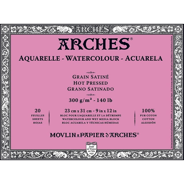 Arches Watercolor Block 140 Pound Hot Press Paper 9 x 12 Sheets