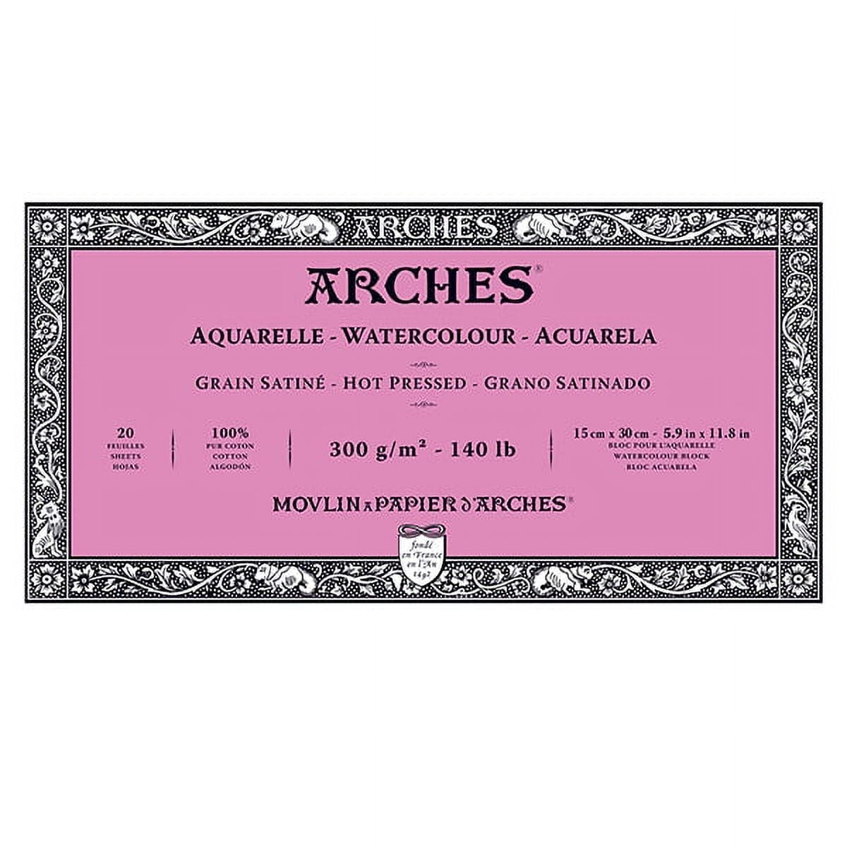 Arches Aquarelle Hot Pressed Watercolor Block 5.9"X11.8"- 140lb, 20 Sheets