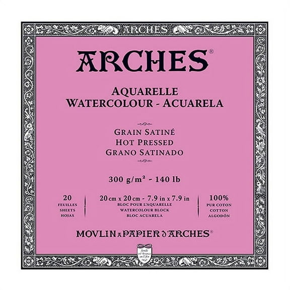 Arches Watercolor Block -7.9" x 7.9", Hot Press, 140 lb, 20 Sheets