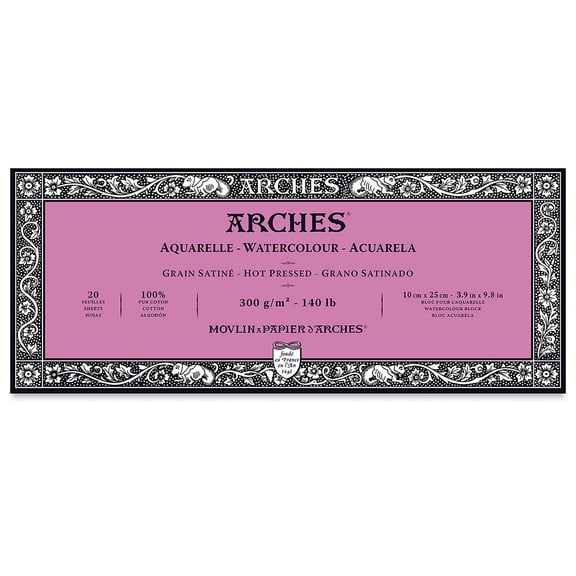 Arches Watercolor Block - 3.9" x 9.8", Hot Press, 140 lb, 20 Sheets