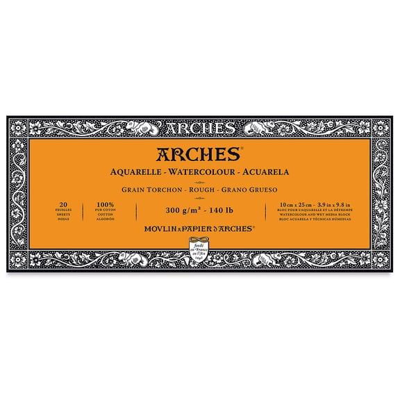 Arches Watercolor Block - 3.9" x 9.8", Rough, 140 lb, 20 Sheets