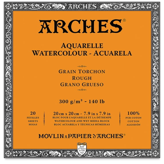 Arches Watercolor Block - 7.9"x 7.9", Rough, 140 lb, 20 Sheets