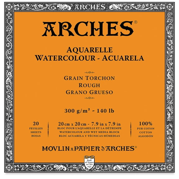 Arches Watercolor Block - 7.9"x 7.9", Rough, 140 lb, 20 Sheets