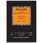ARCHES Arches Aquarelle Watercolor Paper Pad, Rough, Natural White, 140lb/300gsm, Glue Binding, 12 Sheet, 11.69x16.53 inch, 1 Count