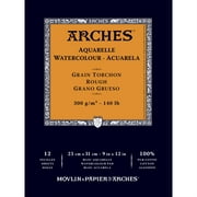 ARCHES  Aquarelle Watercolor Paper Pad, Rough, Natural White, 140 lb 300 gsm, Glue Binding, 12 Sheet, 9x12 in, 1 Count