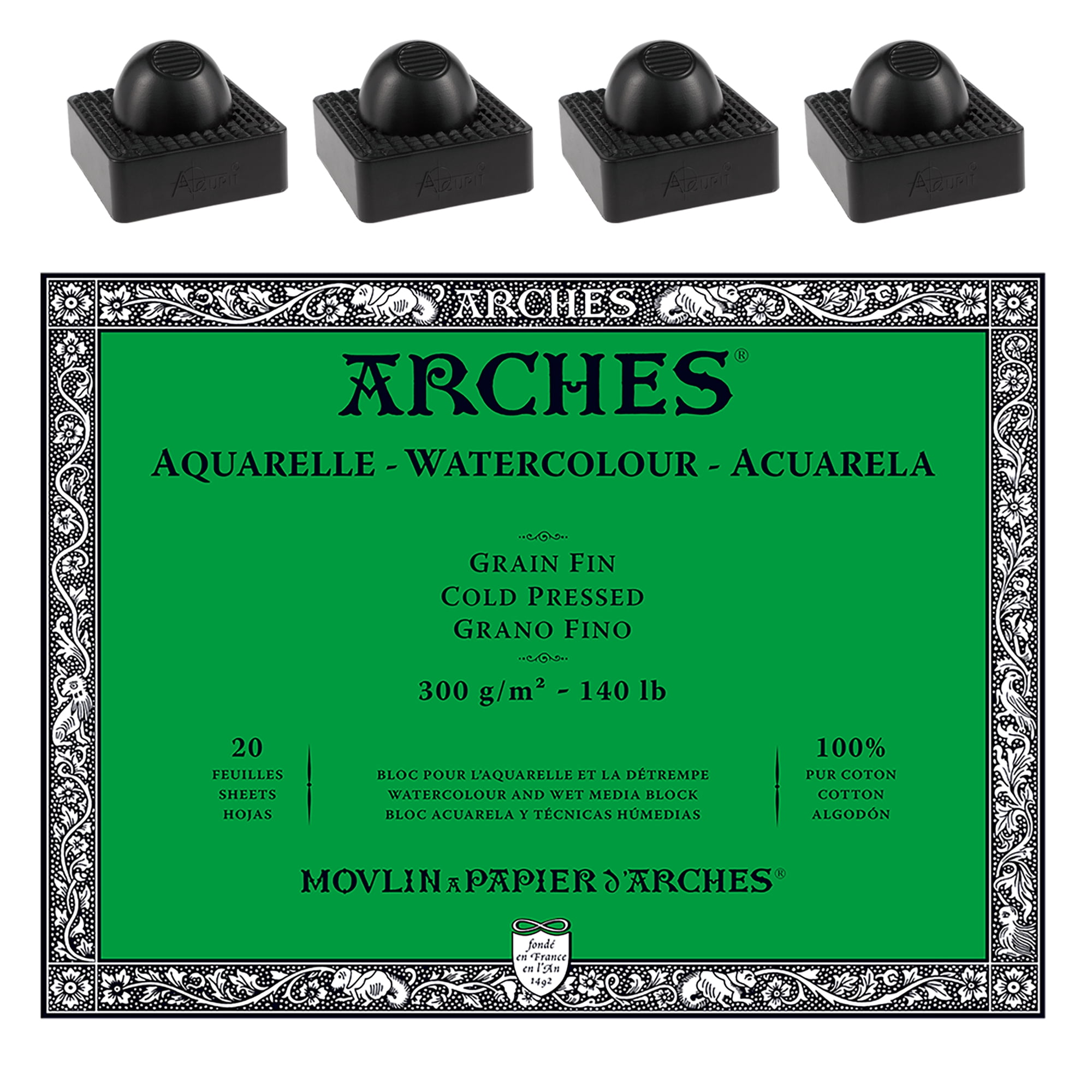 Arches Watercolor Paper Block - Cold Press 140lb - 12x12 - with 4-Pack Upsyde Angle Lifts