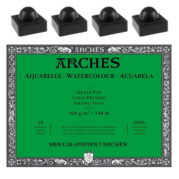 Arches Watercolor Paper Block - Cold Press 140lb - 12x12 - with 4-Pack Upsyde Angle Lifts