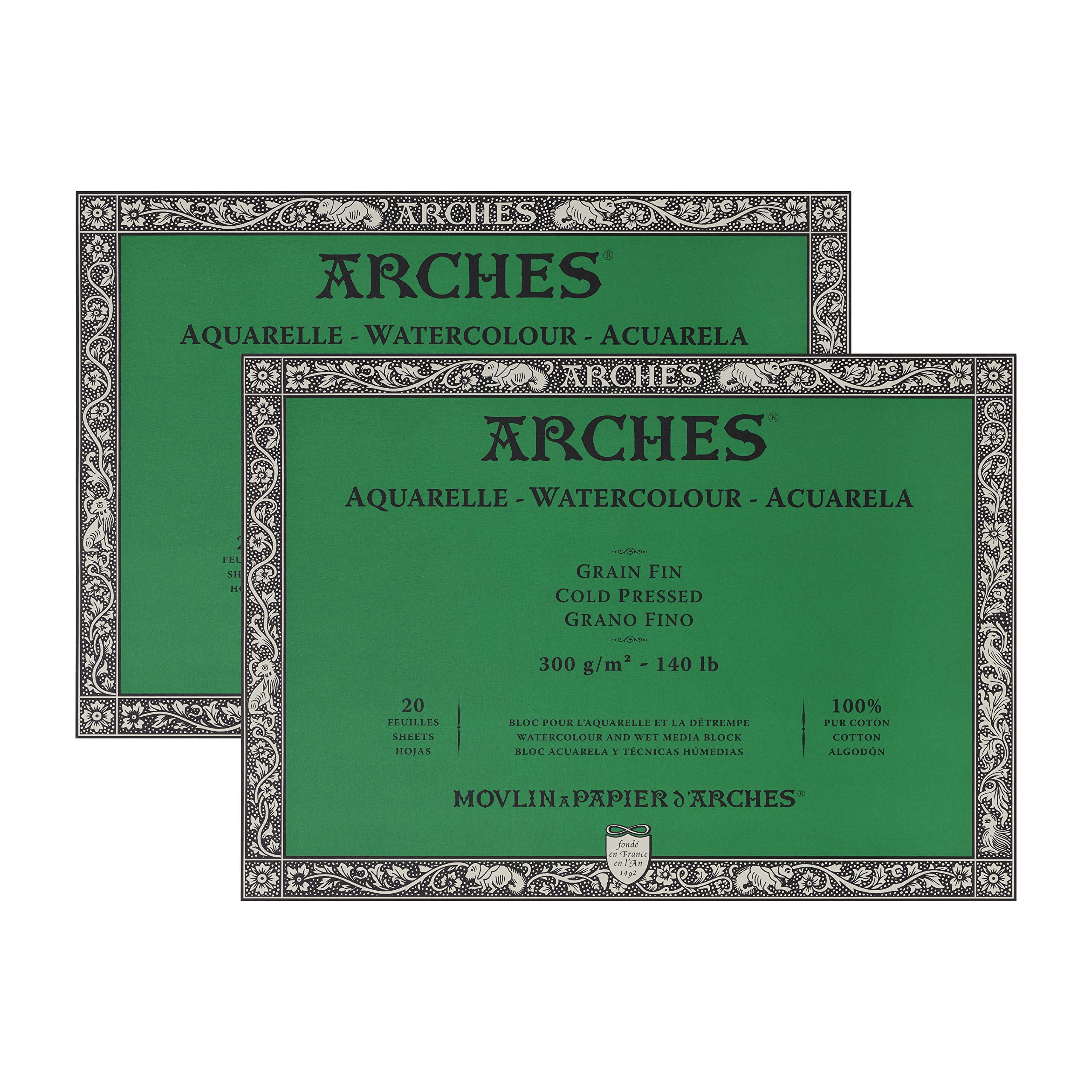 Arches Watercolor Paper Block, Cold Press, 9 x 12, 140 Pound - 2 Pack 