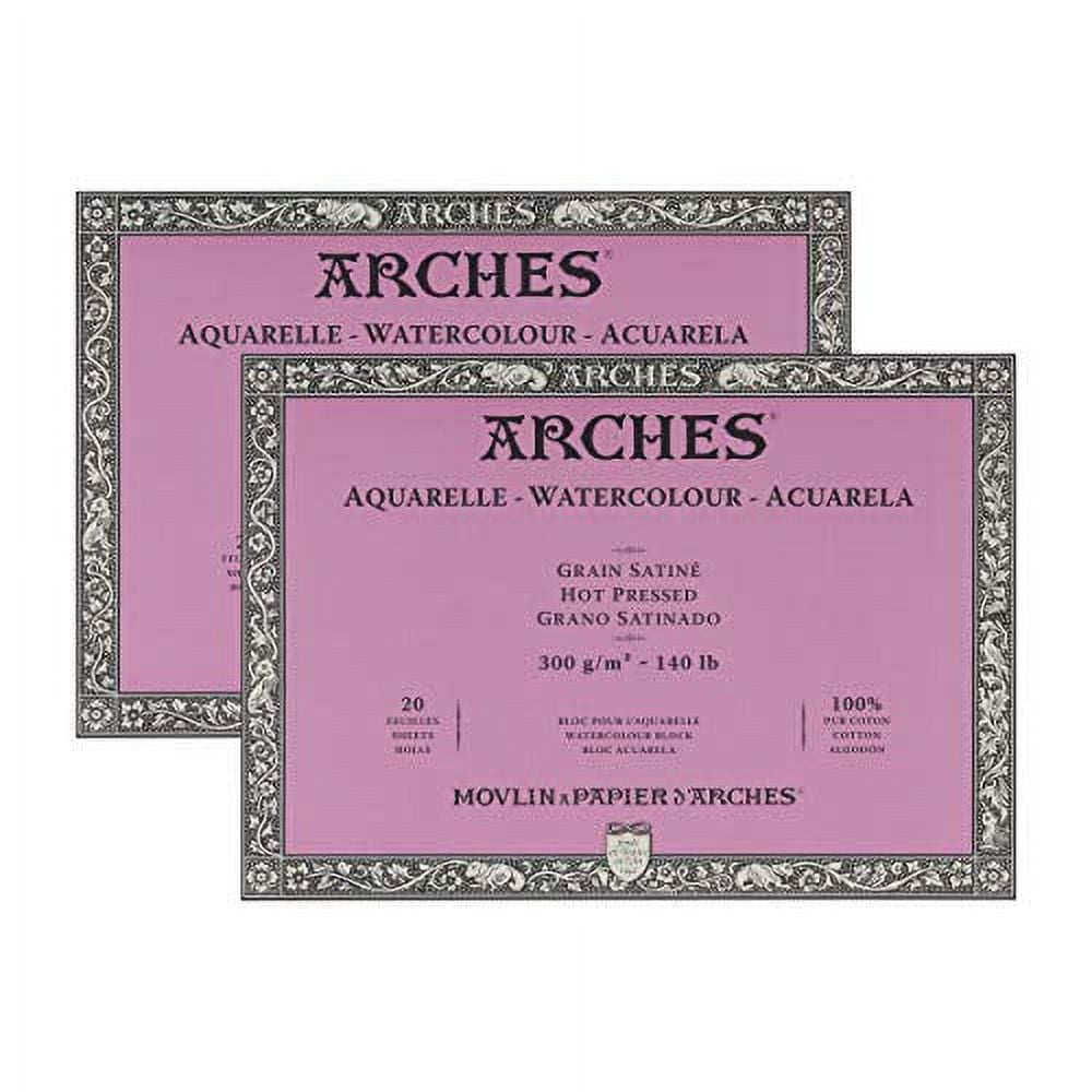Arches Watercolor Paper Block, Hot Press, 9" x 12", 140 pound - 2 Pack